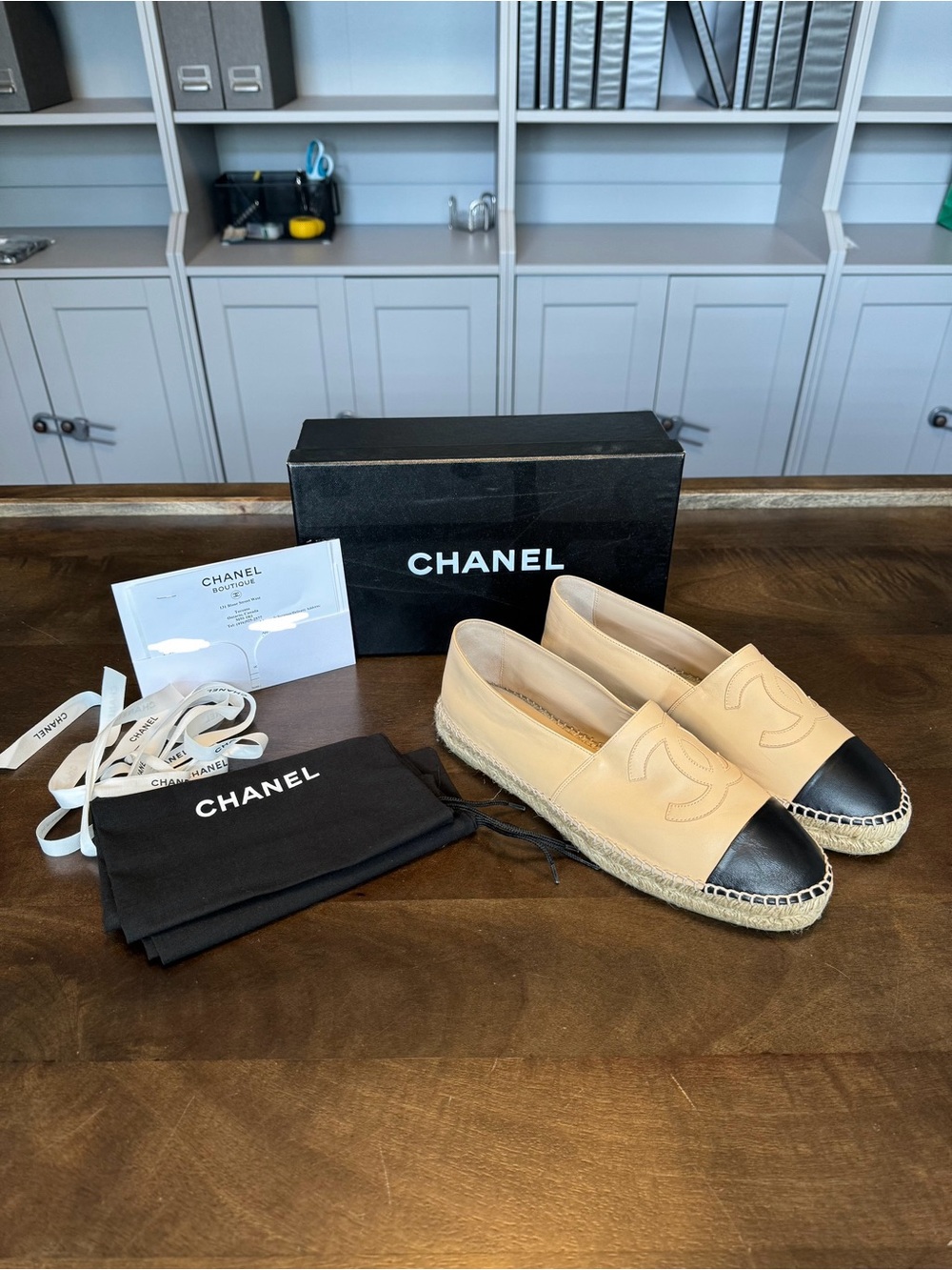 Chanel Espadrille Beige and Black Leather